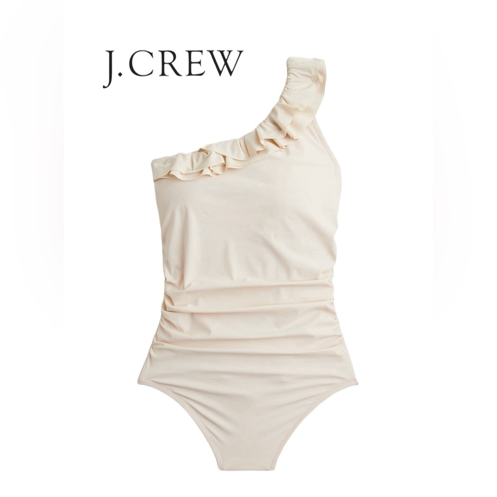 J. Crew NWT Matte Ruffle One Shoulder One Piece Swimsuit Size 22 Ivory Natural
